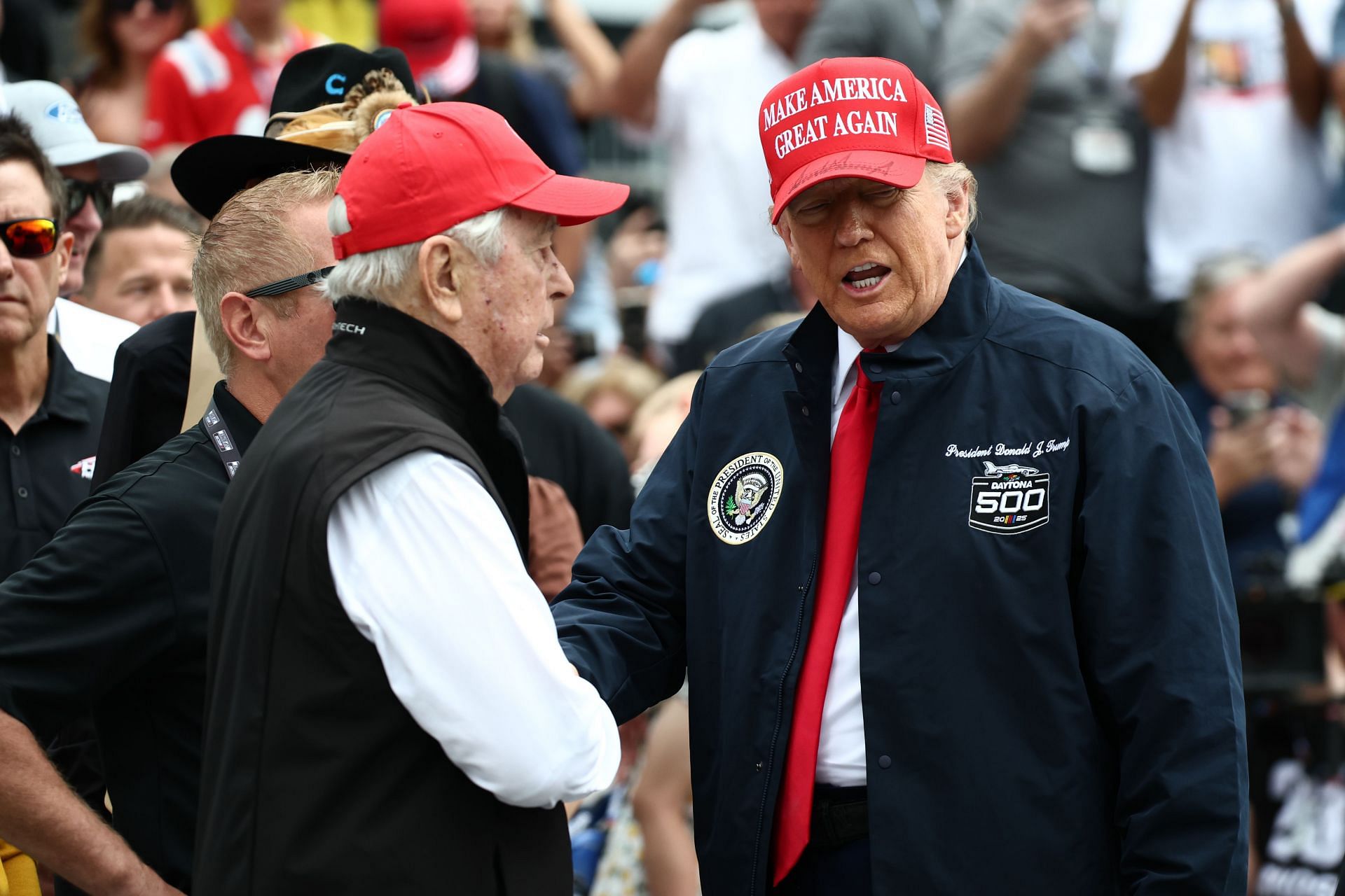 Roger Penske with Donald Trump at the NASCAR Cup Series Daytona 500 - Source: Getty